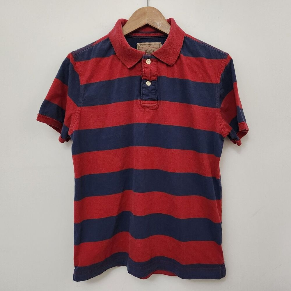 RED CAMEL Men's Blue/Red Striped Polo Shirt Short Sleeve Collared Size L
